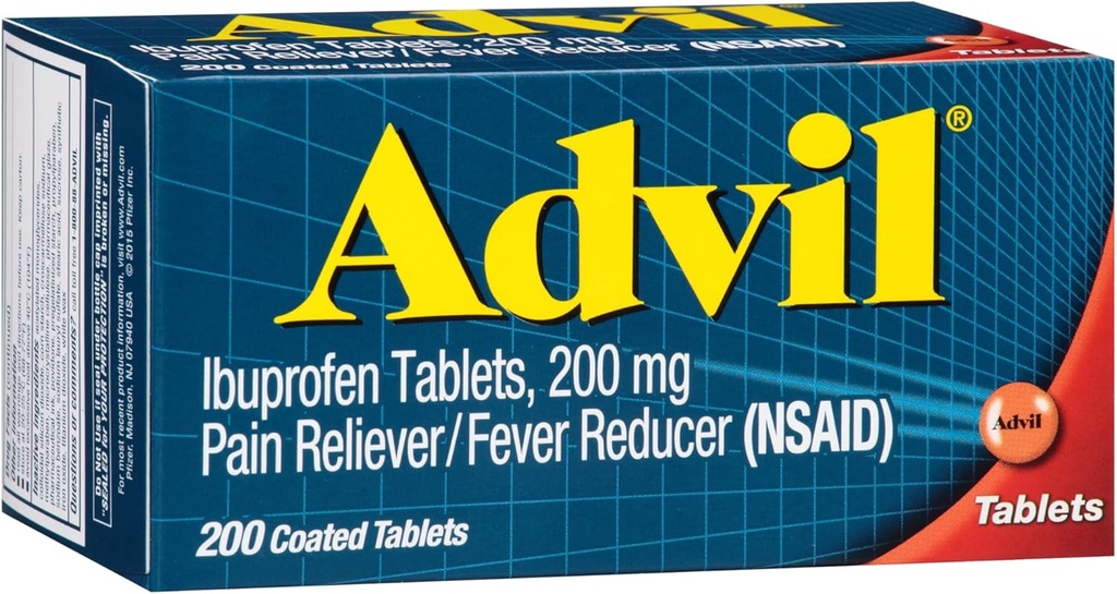 Advil Pain Reliever and Fever Reducer, Pain Relief Medicine with Ibuprofen 200mg for Headache, Backache, Menstrual Pain and Joint Pain Relief - 200 Coated Tablets