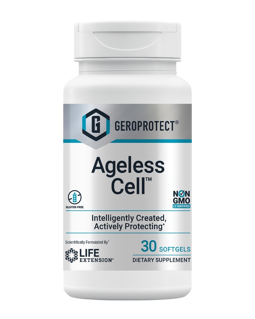 Estensione di vita GEROPROTECT® Cellulare senza età, Salute cellulare, Invecchiamento sano, Vitamina E, N-Acetil-L-cisteina, Estratto di tè verde, miricetina, senza glutine, Non-OGM, 30 softgels