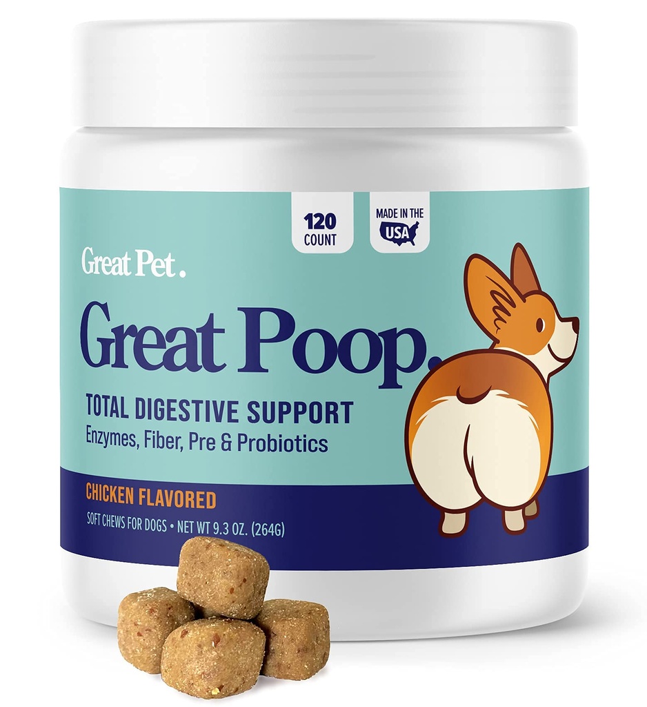 Große Poop Probiotika für Hunde - Faser für Hunde Beilage mit Hund Probiotika und Verdauungsenzyme für ein gesundes Gut, Firm Stool & Diarrhea Relief - Chicken Flavored Pet Soft Chews mit Präbiotika