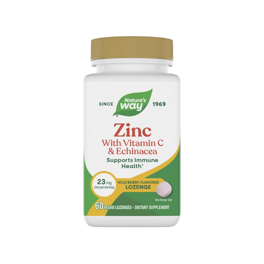 Nature's Way Zinktabletten mit Vitamin C & Echinacea, Zinkpräparate für Männer und Frauen, Immununterstützung *, Wildbeerengeschmack, 60 Pastillen (Verpackung kann variieren)