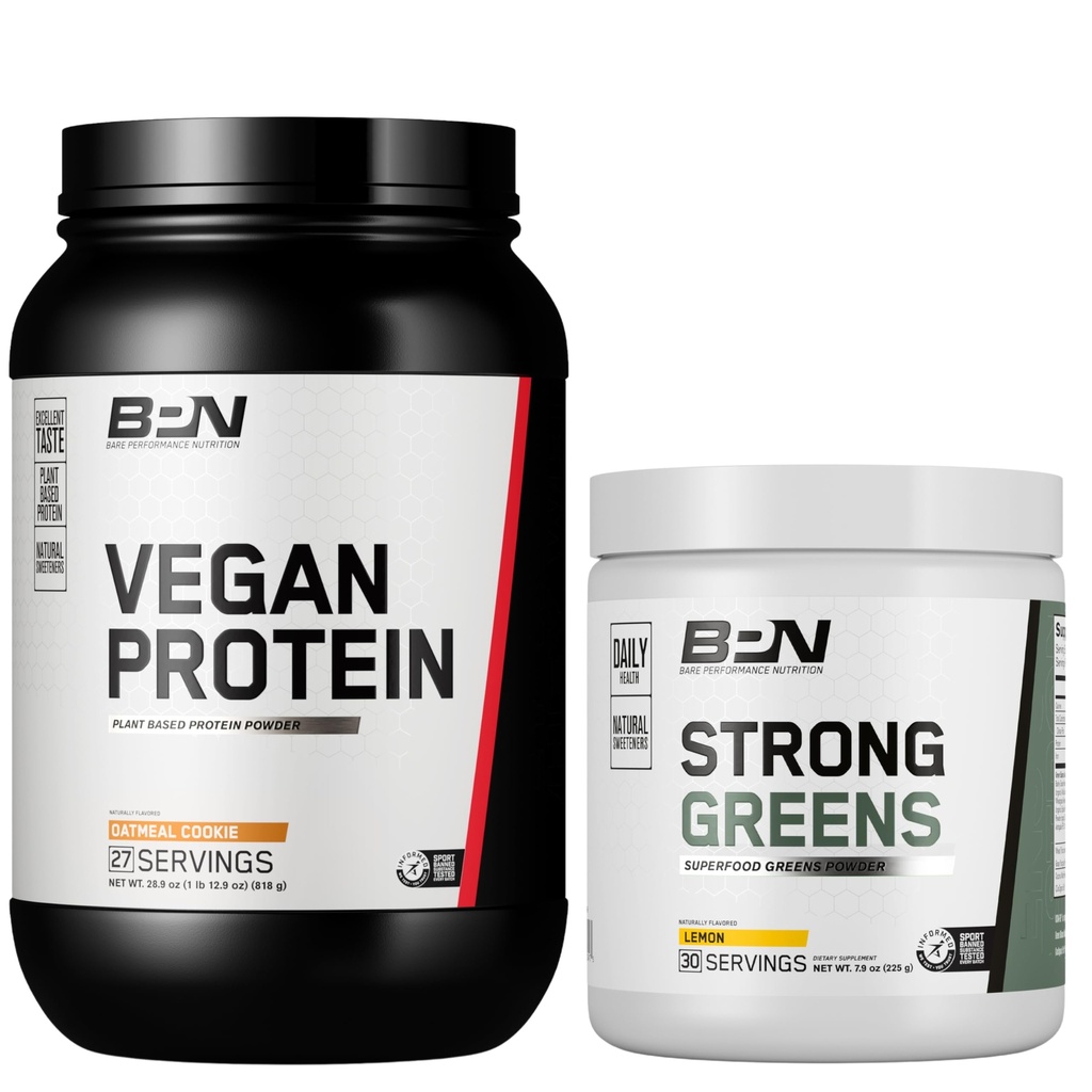 BARE PERFORMANCE NUTRITION BPN Vegan Oatmeal Cookie Protein + Greens Strong Lemon Bundle