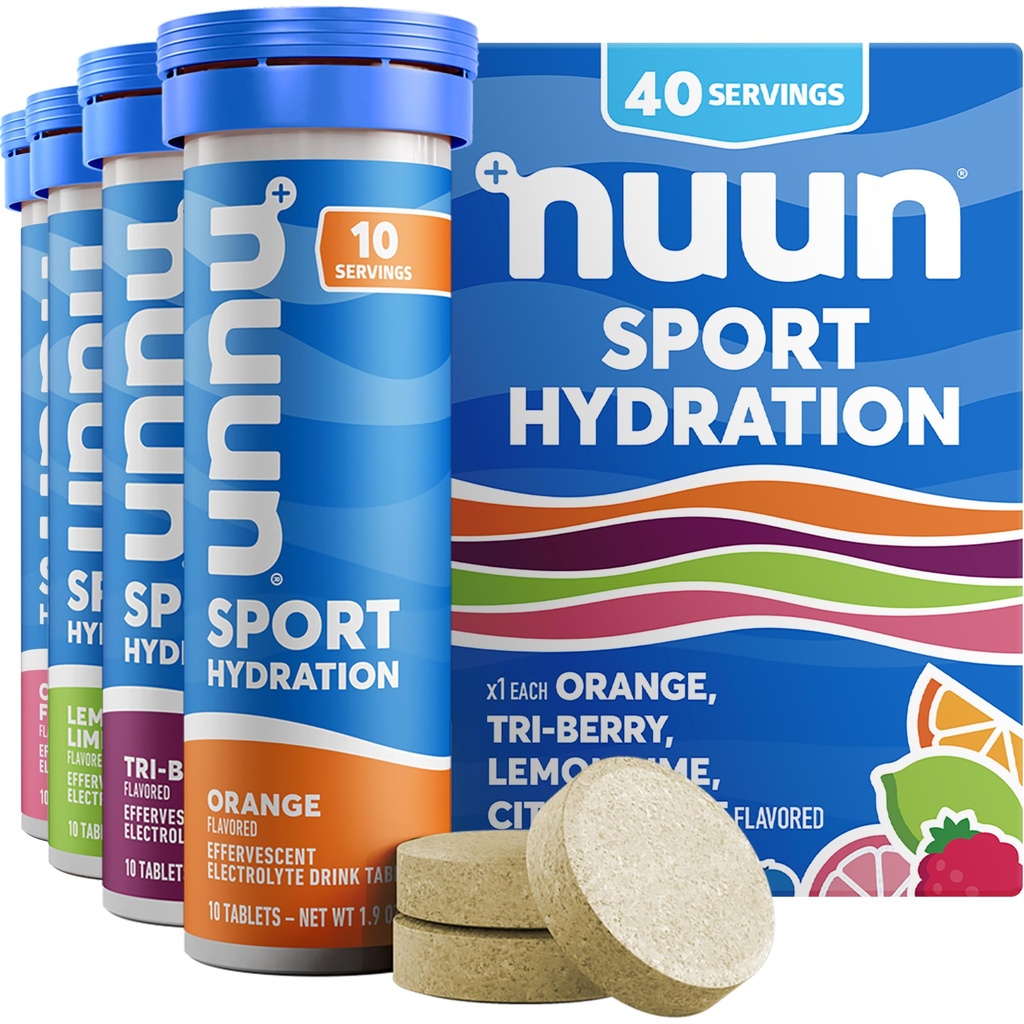 Nuun Sport Elektrolyt Tablets mit Magnesium, Kalzium, Kalium, Chloride & Natrium, Gluten Free & Vegan, Gemischte Flavors, 4 Packung (40 Portionen insgesamt)