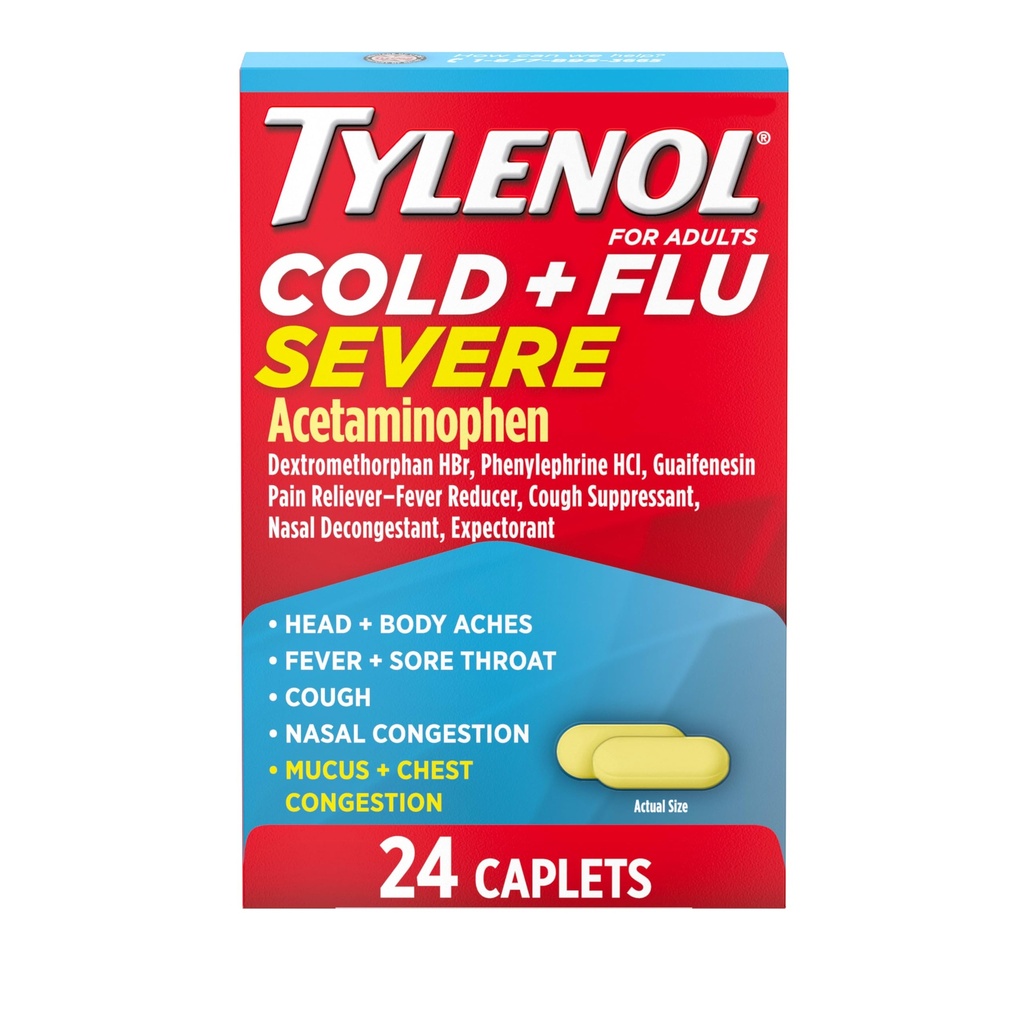 Tylenol Cold + Flu Severe Medicine Caplets für Fever, Schmerz, Cough & Congestion, 24 ct.