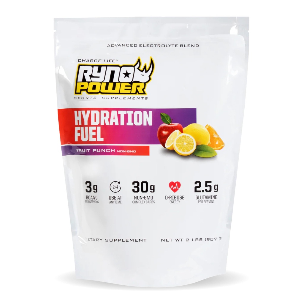 Ryno Power Hydration Fuel Electrolyte Drink Mix 2lb (20 Portionen) 'Fruit Punch' - Advanced Electrolyte Formula + BCAA's - Glutenfrei - Sustained Energy and Muscle Recovery