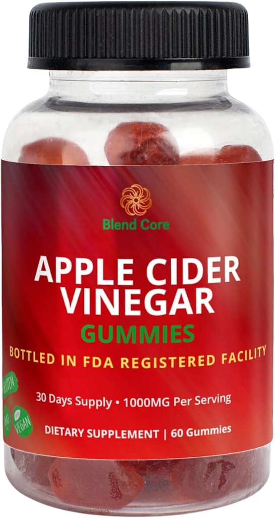Gummie di aceto di sidro di mele con vitamina B12 – Vegan, senza glutine, non OGM – Apple & Purple Carrot aromatizzato – 1000mg ACV – 60 Gummies, alimentazione di 30 giorni