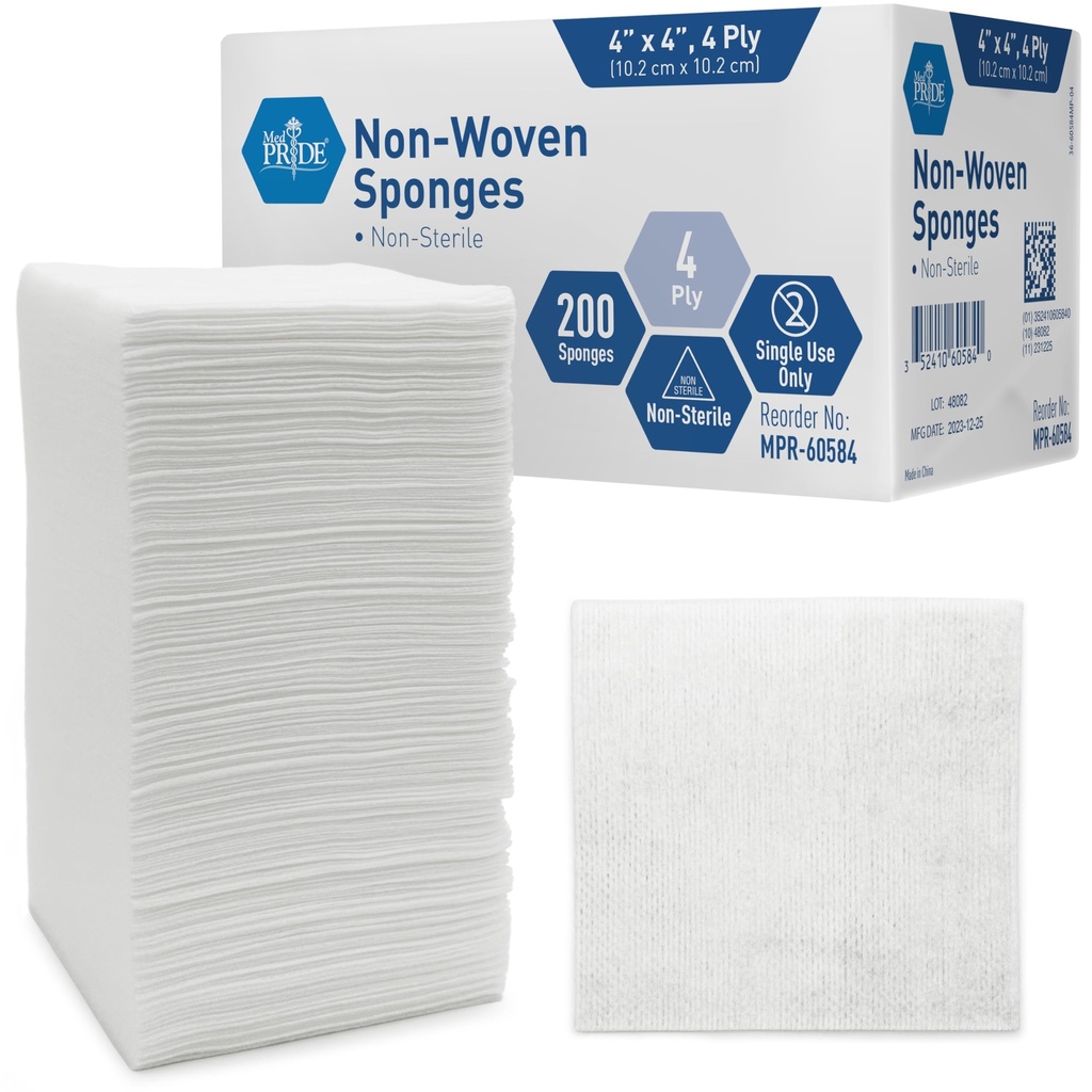 MED PRIDE Non-Woven Non-Sterile Surgical Sponges 200 Pack, 4in X 4in 4-Ply Gauze Pads für First Aid Wound Care