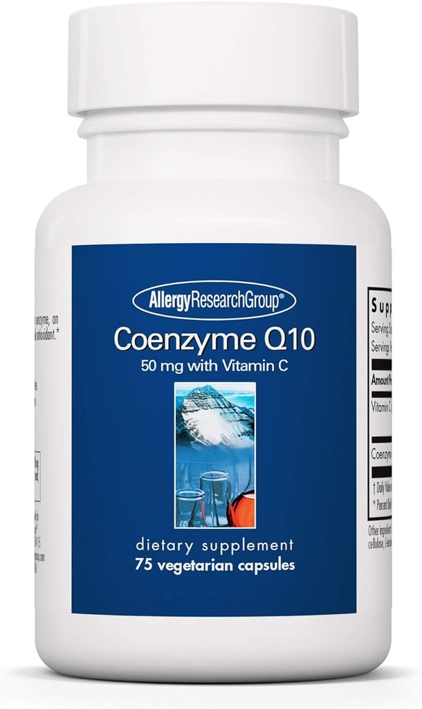 Allergy Research Group Coenzym Q10 Supplement - mit Vitamin C, Herzgesundheit, CoQ10 50mg, Ubiquinol, Antioxidans, Vegetarische Kapseln - 75 Count