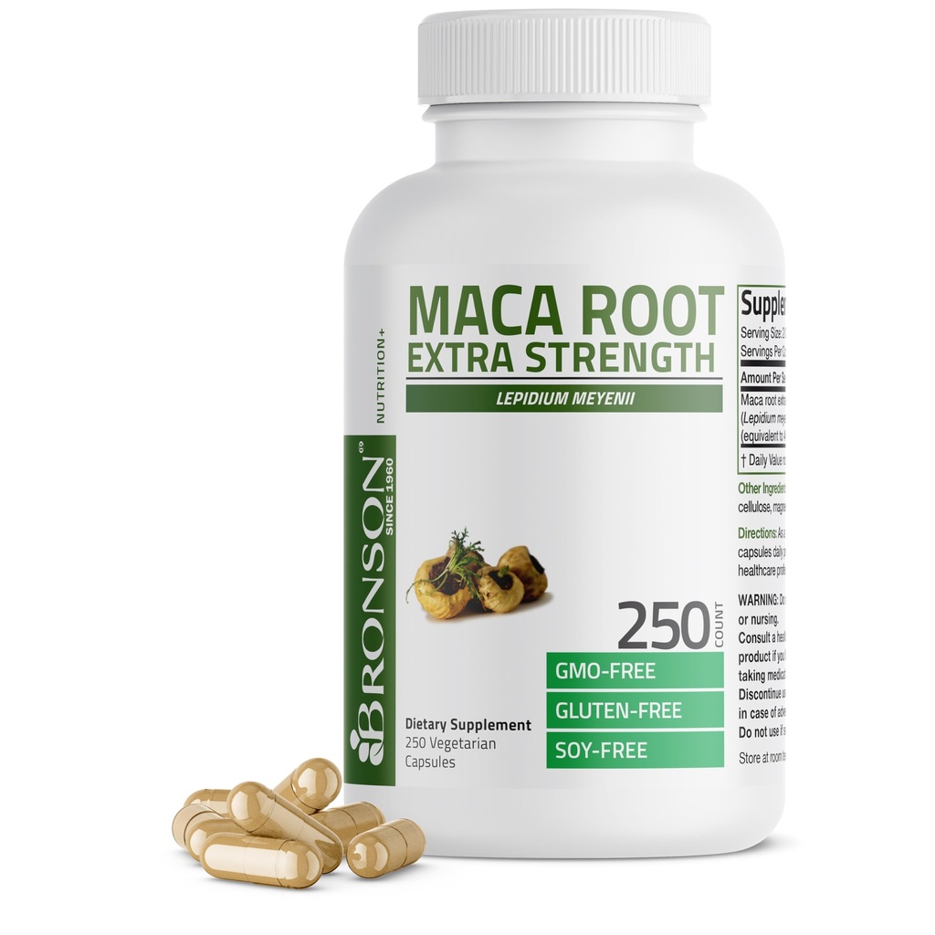 Bronson Maca Root Extra Lepidium Meyenii, Non-GMO, 250 vegetarische Kapseln