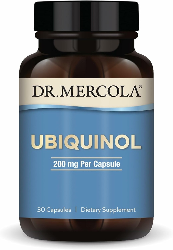 Dr Mercola Ubiquinol, 30 portions (30 gélules), 200 mg par gélule, supplément alimentaire, soutient la production d'énergie, non-OGM