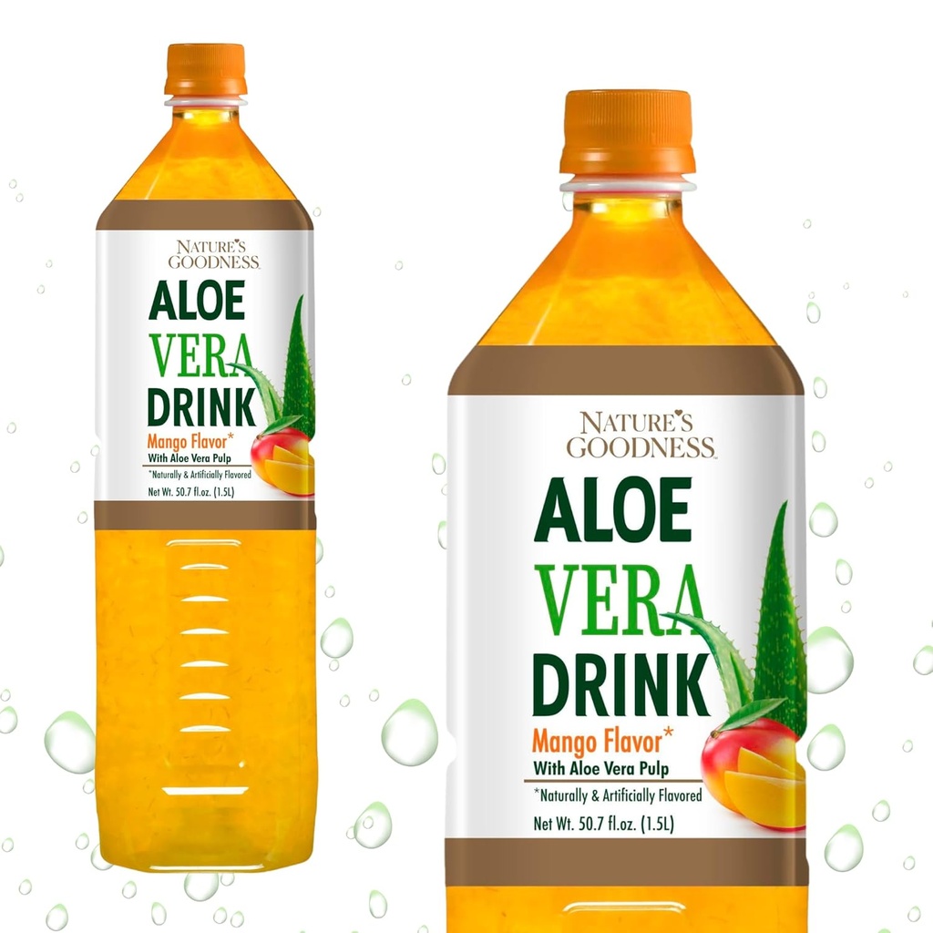 Bonté de la nature Aloe Vera Boire avec de la Mango de Pulp - 50,7 Fl Oz (1,5 L) - Boissons rafraîchissantes avec du vrai jus d'Aloe Vera