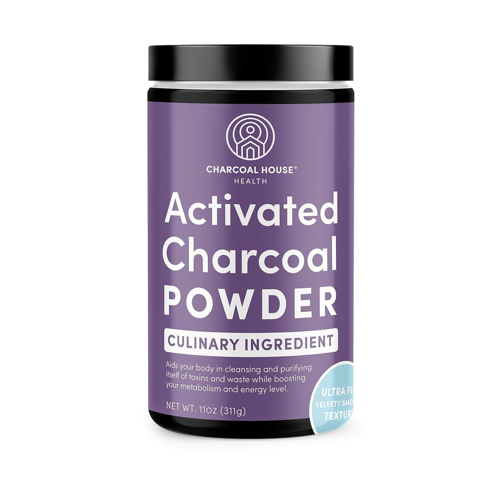 Poudre ULTRA FINE de charbon de coco activée - Applications culinaires et cosmétiques, Texture lisse veloutée pour les smoothies, les crèmes glacées, les pâtisseries, les savons, ultra fine pour une finition douce, sans grit!