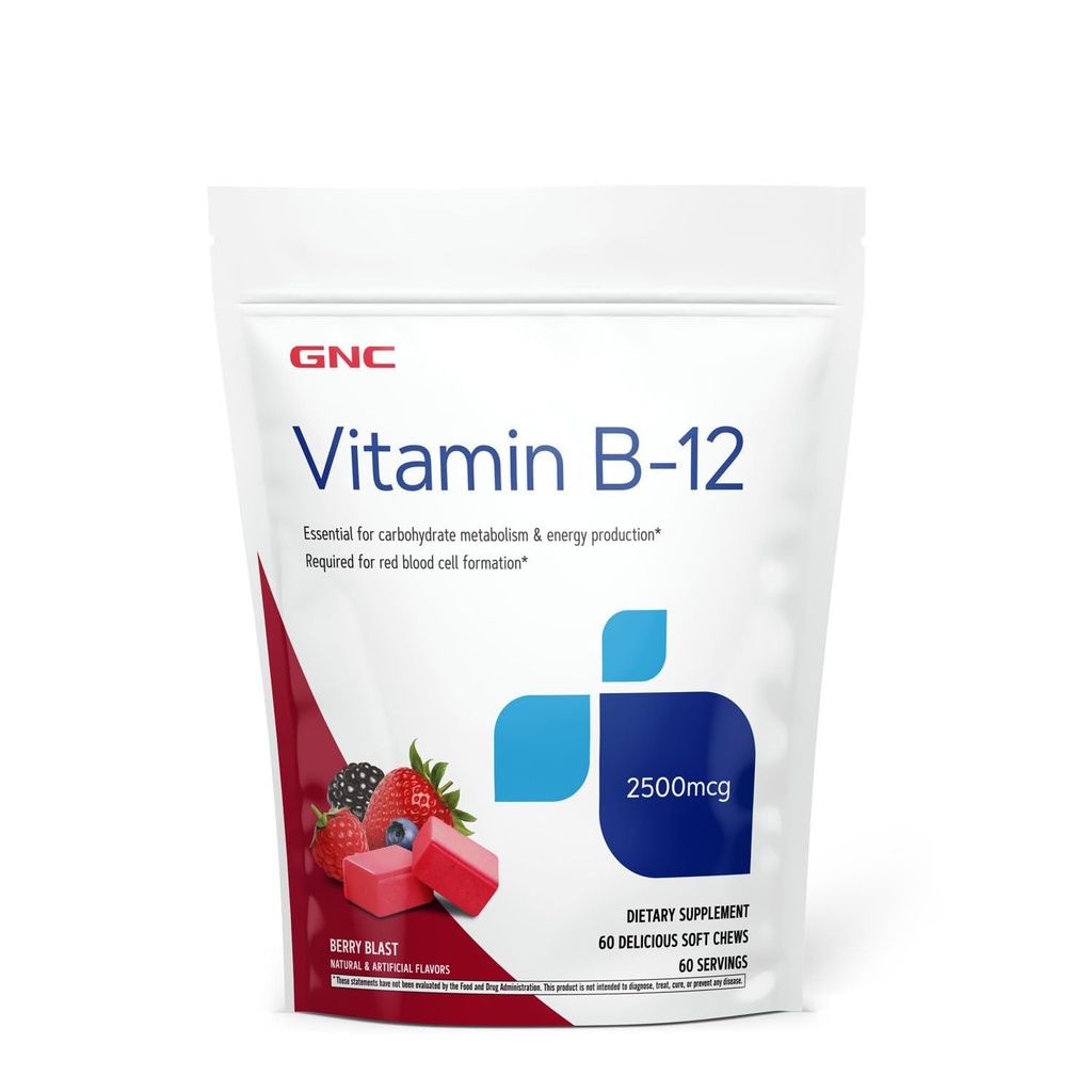 GNC Vitamin B12 2500mcg Ergänzung, essentiell für Kohlenhydrat-Mebolismus und Energieproduktion, 60 Portionen