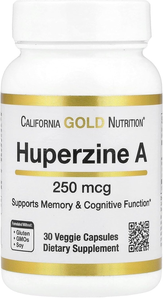 Huperzine A von California Gold Nutrition - Unterstützung für Memory & Cognitive Function - Fördert gesunde Acetylcholin Levels - Vegan Friendly - Glutenfrei, Non-GMO - 250 mcg - 30 Veggie Kapseln