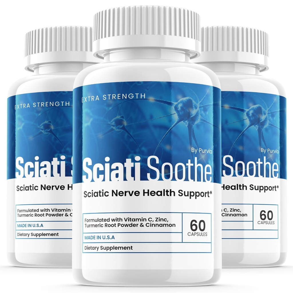 (3 Pack) Sciatisoothe Ergänzung für Sciatica, Sciati Soothe Nerve Gesundheit, Sciatisoothe Kapseln Vitamine, Sciatisoothe Advanced Overall Wellness Support Maximum Strength Formula USA (180 Kapseln)