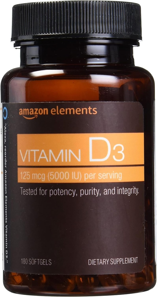 Elemente Vitamin D3, 5000 IU, 180 Softgels, 6 Monate Versorgung