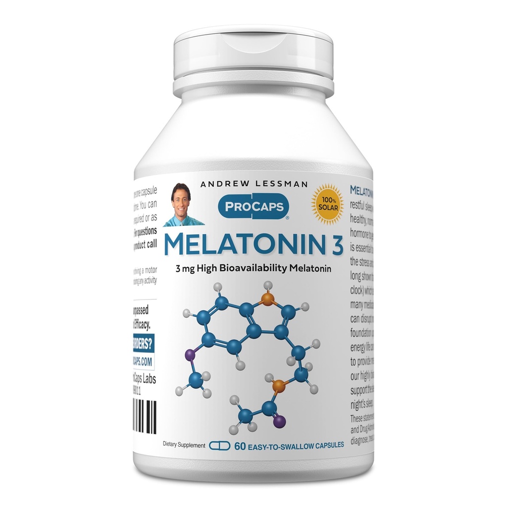 ANDREW LESSMAN Melatonin-3 mg - 60 Kapseln - Physiologisch Balanced Levels zu natürlich fördern Restful Sleep. Reguliert täglich Circadian Rhythm. Erleichtert Schlaf. Kein Morgen Hangover