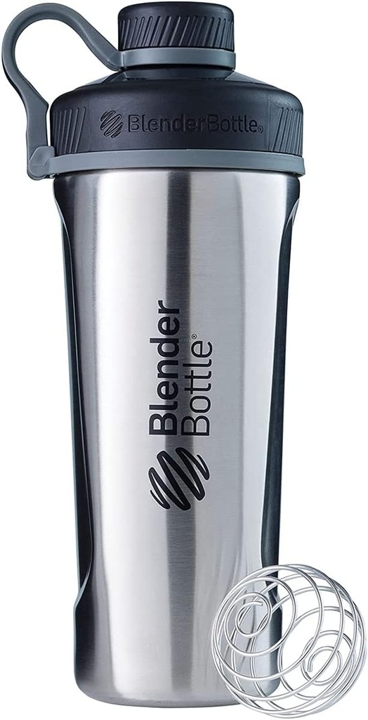 BlenderBottle Radian Shaker Cup Bouteille d'eau en acier inoxydable isolé avec fouet en fil, 26-Ounce, naturel / noir