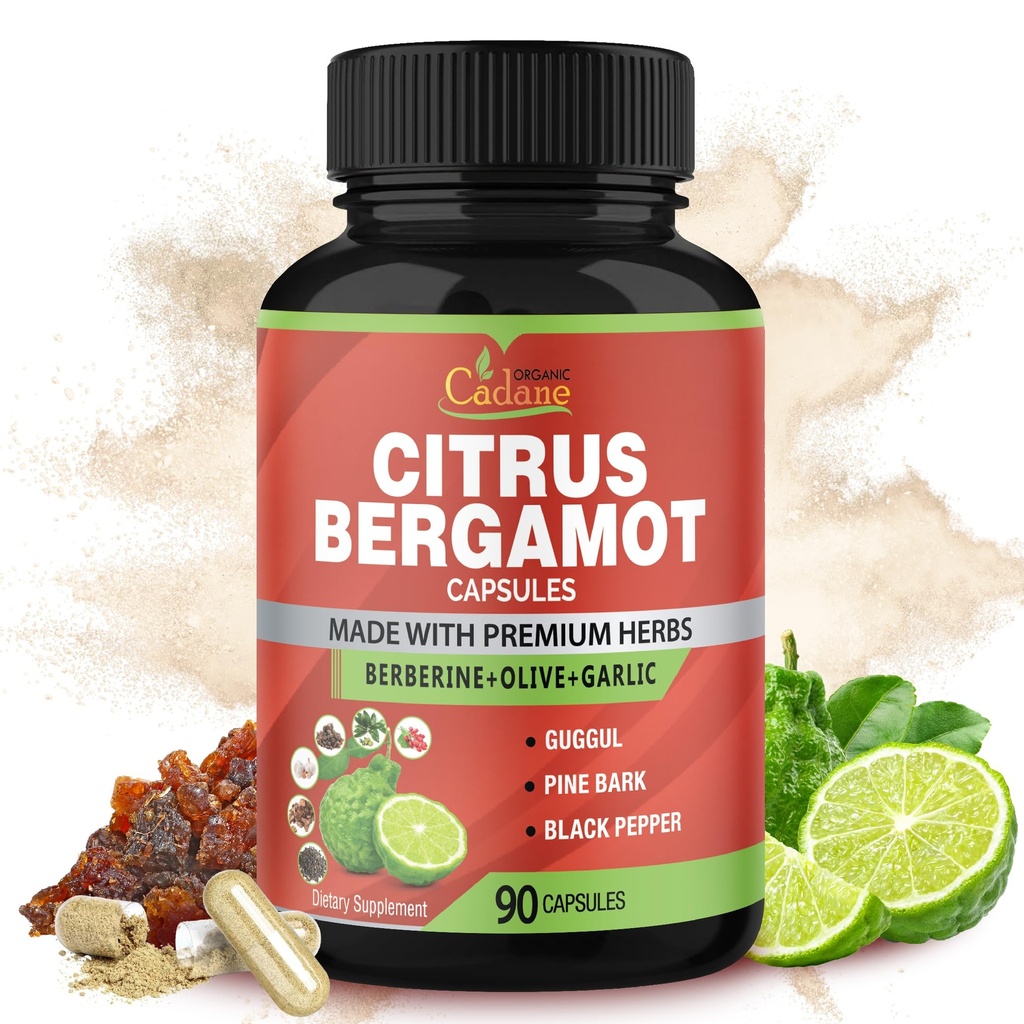Bio Cadane Citrus Bergamotte Ergänzung Extrakt Kapseln, 90 Caps, 3 Monate Versorgung & Berberine, Olive, Guggul, Knoblauch, Pine Bark, Schwarz Pfeffer