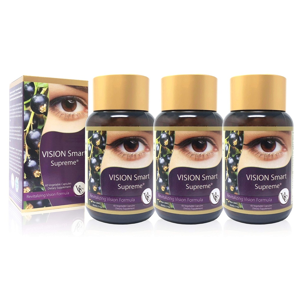 Vision Smart Supreme - Superior Eye Supplement, Premium Nutraceutical Ingredients con 210mg di Pure Anthocyanins di D3R e C3R, Veggie Capsules. Prodotto di USA (3 Bottiglie)