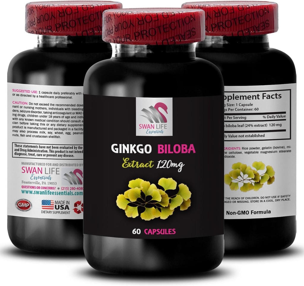Kräuter antioxidative Eigenschaften - Ginkgo BILOBA Extrakt - Antioxidant-Rich-Ergänzung, Ginkgo biloba Blätter, Ginkgo biloba, Kräuterblatt Extrakt Vorteile, Natürliche Blattextrakt 1 Flasche 60 Kapseln