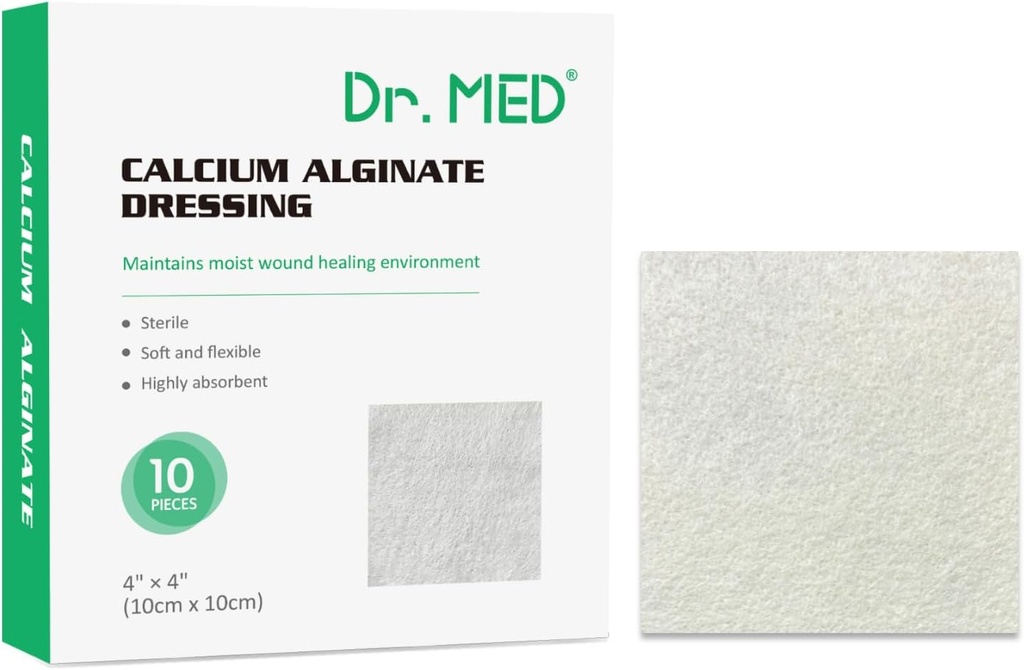 Dr. Med Calcium Alginate Wound Dressing 4"x4", 10 Individual Pack Absorbimento Alta Gauze, Cuscinetti Non Stick, Morbido e Confortevole Patch per la cura del tessuto, Guarigione Più veloce