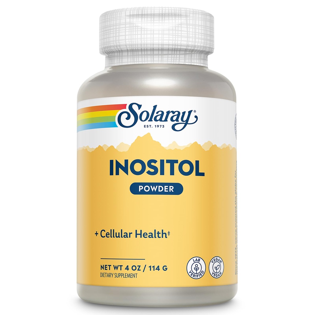 SOLARAY Poudre d'inositol pur - Soutien à la santé cellulaire - Vegan, laboratoire vérifié - 163 portions, 4 OZ (4oz, 162 portions)