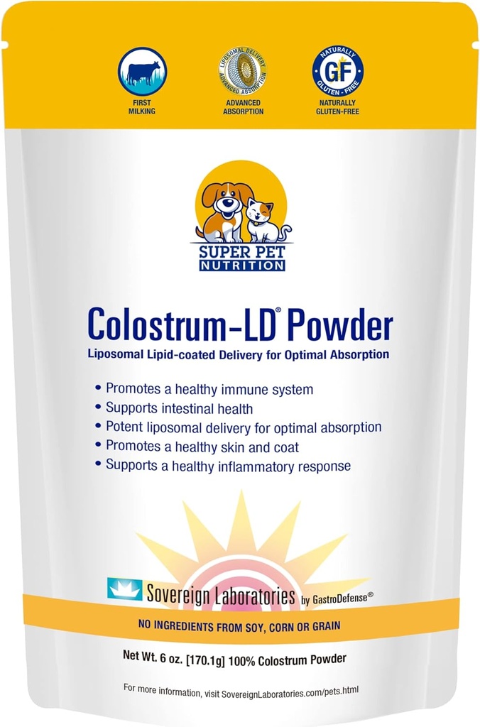 Super Nutrizione veterinaria approvata Super Pet - per cani e gatti - Liposomal Bovine Colostrum, Ricco in Immunoglobuline (25%+), Supporto per Sistemi Immune e Digestivi, Allergie (6 once)