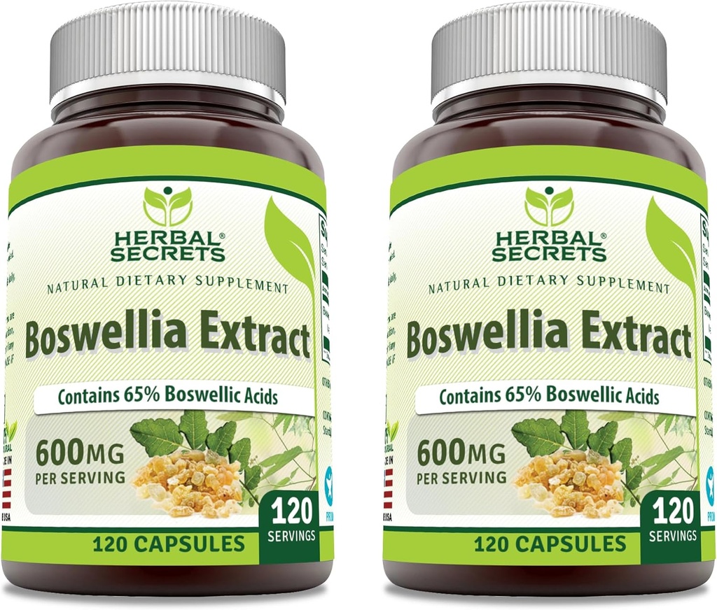 Kräutergeheimnisse Boswellia Serrata Extrakt (65% Boswellic Acids) 600 mg Kapseln Ergänzung | Non-GMO | Glutenfrei (120 | 2 Pack)