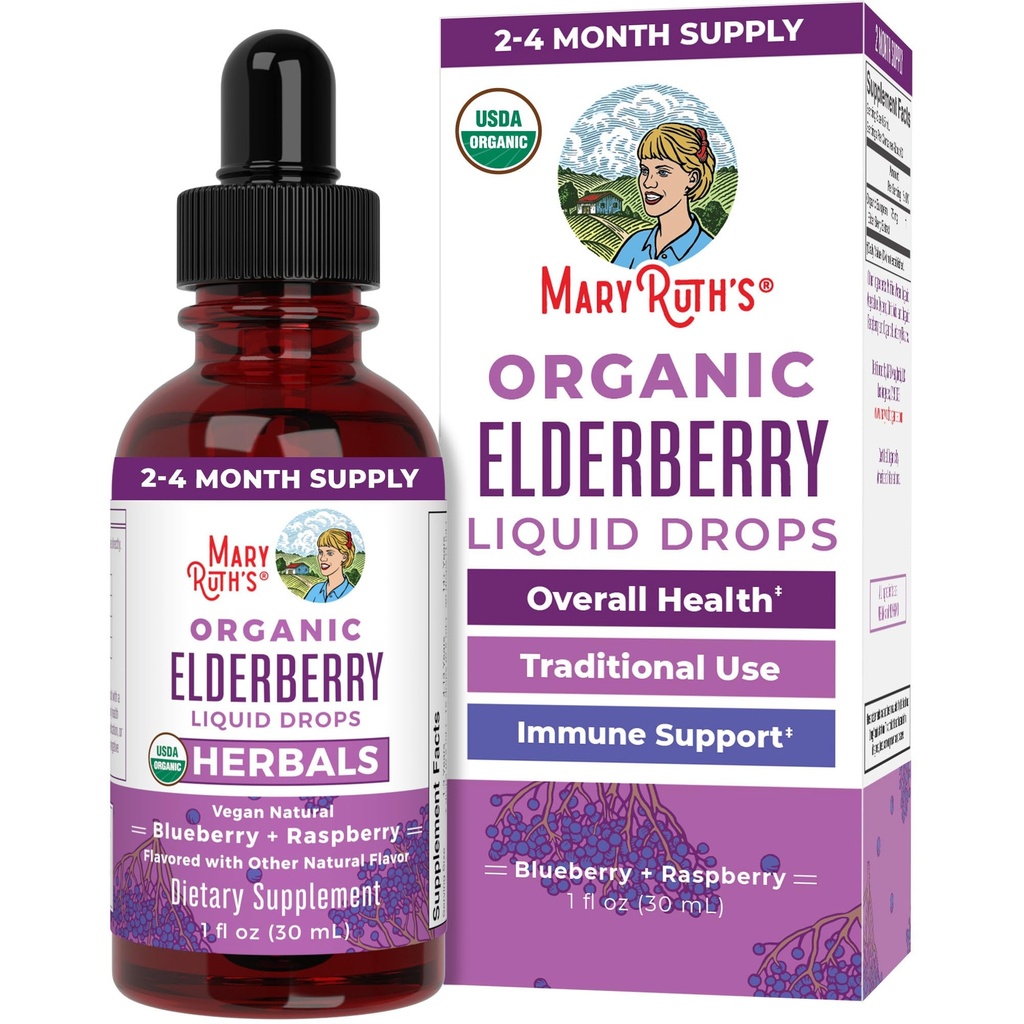 MARYRUTH'S Elderberry Liquid Drops for Adults & Kids | Immune Support | Antioxidant | Overall Wellness | Elder Berry Extract | USDA Organic | Sugar Free | Vegan | Non-GMO | Gluten Free | 1 Fl Oz