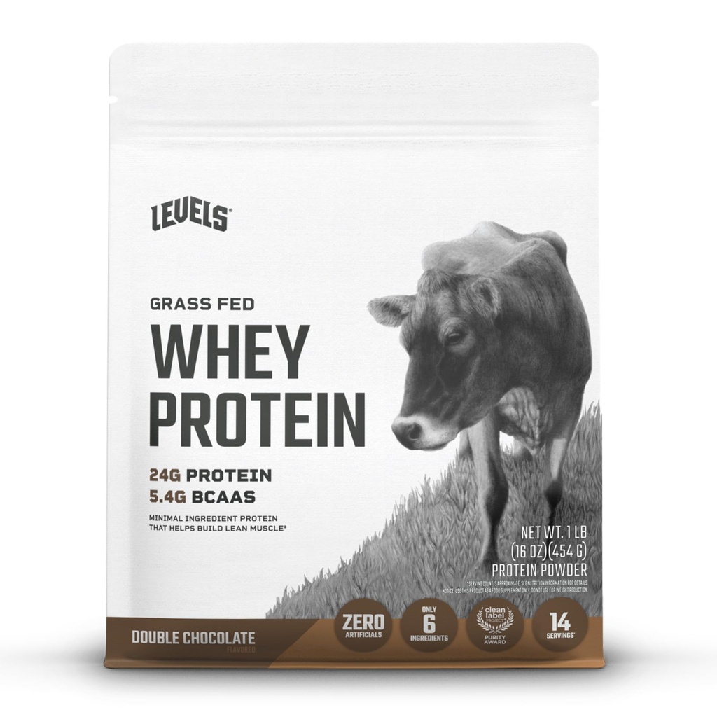 Livelli Grass Fed Whey Protein Polvere, nessun artificiale, 24G di proteine, doppio cioccolato, 1LB