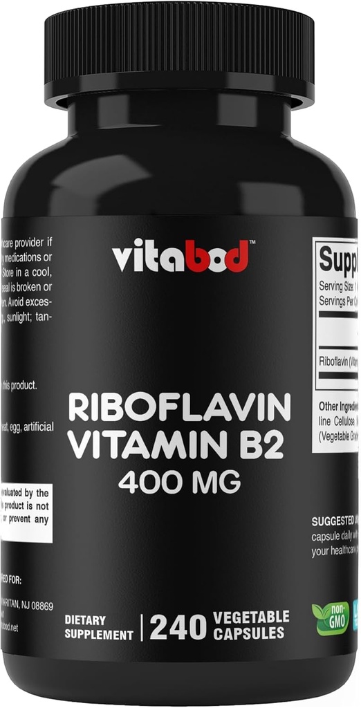 Vitamina B2 (Riboflavin) 400 mg 240 capsule vegetariane - Supporta l'energia cellulare e la produzione di globuli rossi