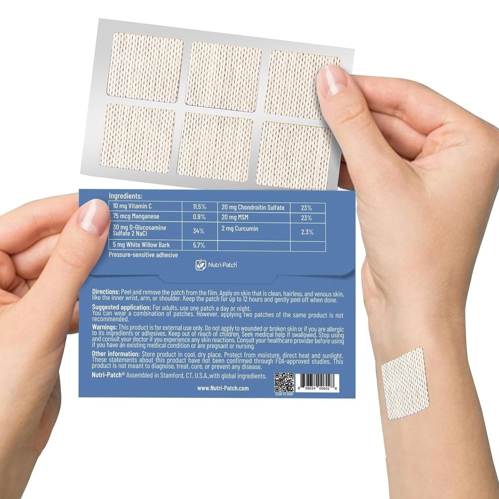 NUTRI-PATCH Inflammation Patch topique de la peau infusé de curcuma, de MSM, d'écorce de saule blanc et de vitamine C, 30 Nombre