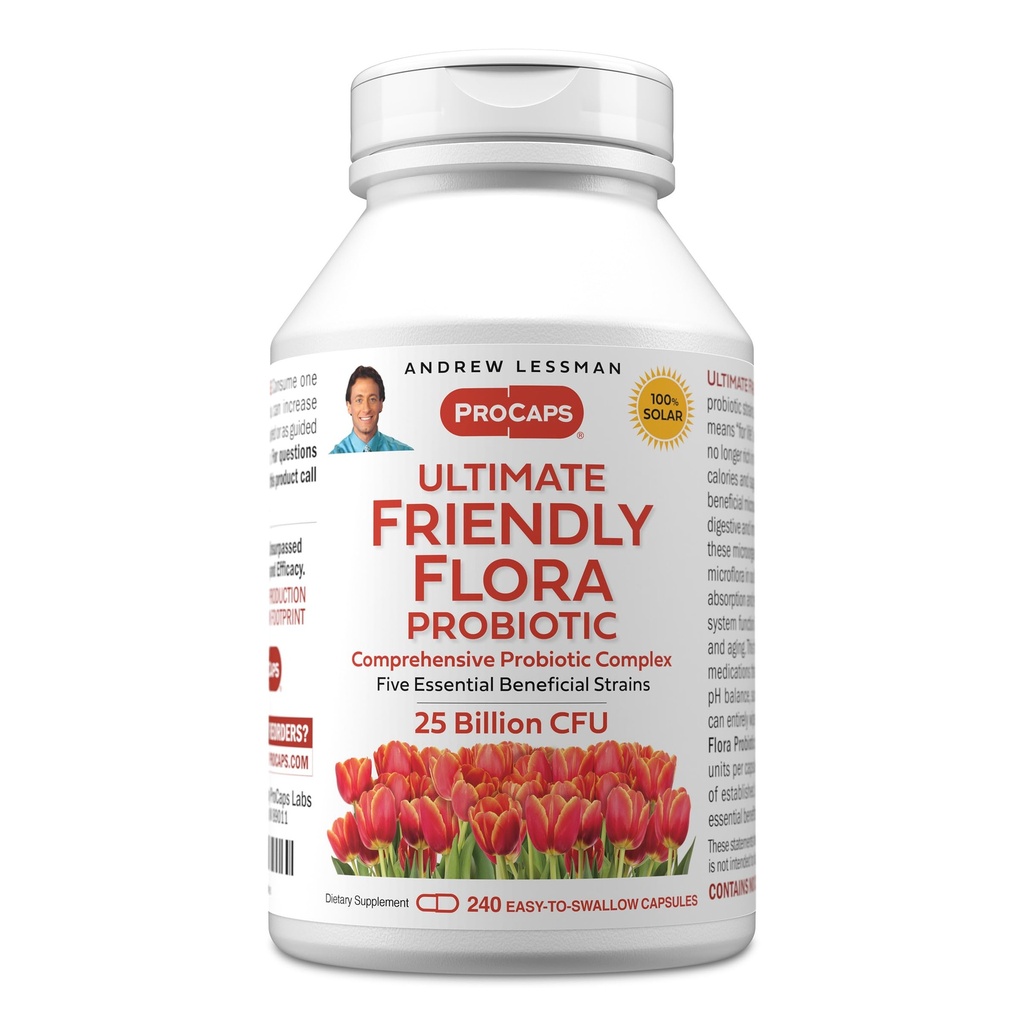 ANDREW MOINSMAN Ultimate Friendly Flora Probiotic 240 Capsules - 25 Million CFU, mélange complet de cinq souches probiotiques, puissant Immune et soutien digestif. Probiotiques pour les femmes ou les hommes