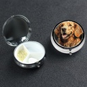 Cassa di pillola rotonda 3 scomparti del contenitore della pillola Containe Pillbox per il viaggio Piccolo caso di pillole Golden Retriever Pill Organizer per Vitamine Fish Oil Box Supplemento Box
