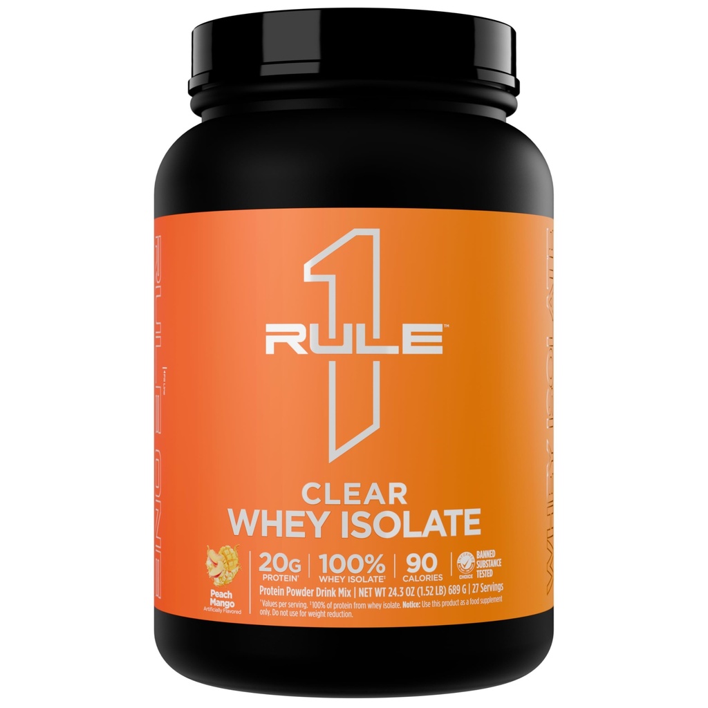 Regola 1 Isolato di siero chiaro - 20g Proteine isolate all-whey, Oltre 9g EAA, 300 mg di minerali elettroliti, 90 Calorie, Luce, Crisp e Rifiuti Gusto (27 Serve, Mango di Peach)