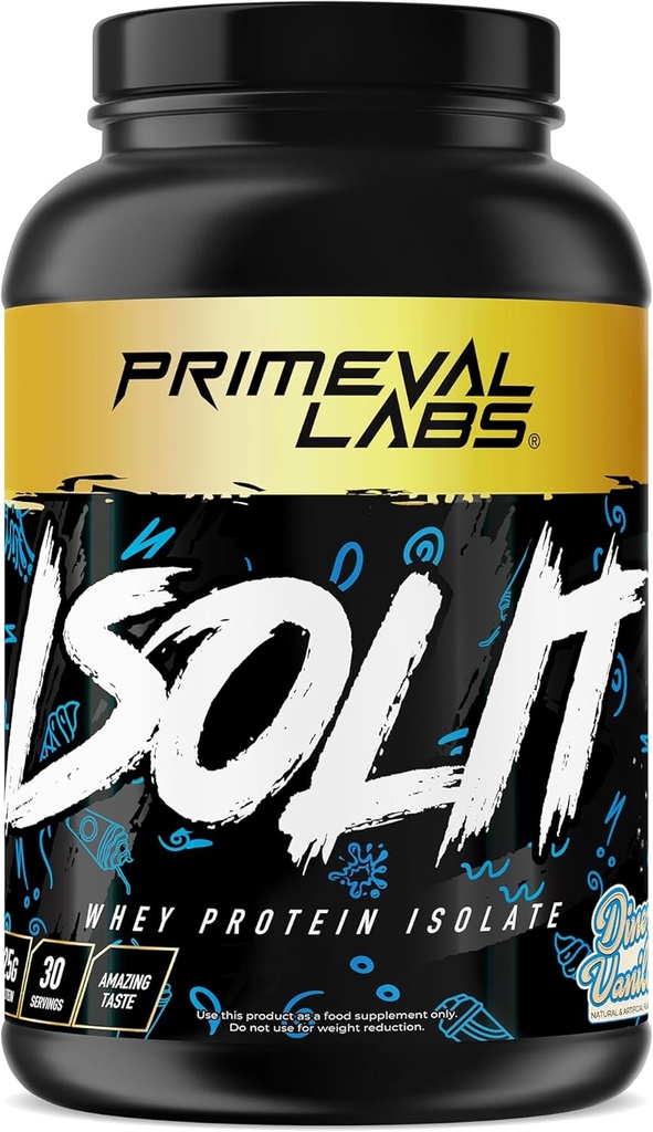 Primeval Labs ISOLIT - Polvere di proteine del siero, Isolato di siero 100%, 25g di proteine, BCAA, assorbimento rapido, facile digestione (Diner Vanilla, 2lb)