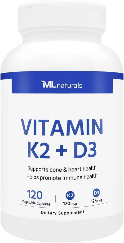 ML Naturals Vitamin K2 + D3 120 pflanzliche Kapseln, NSF-zertifiziert & cGMP-konform