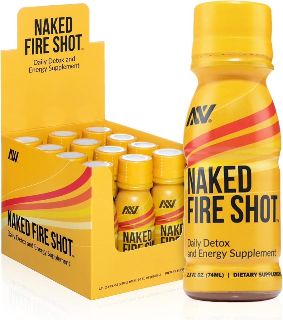 NAKED nutrition Naked Fire Shot - Shots d'énergie naturelle, racine de gingembre, vinaigre de cidre de pomme cru, Ginseng biologique et Ashwagandha, Detox, Energy Wellness Shots - 2,5Oz, 12 Pack