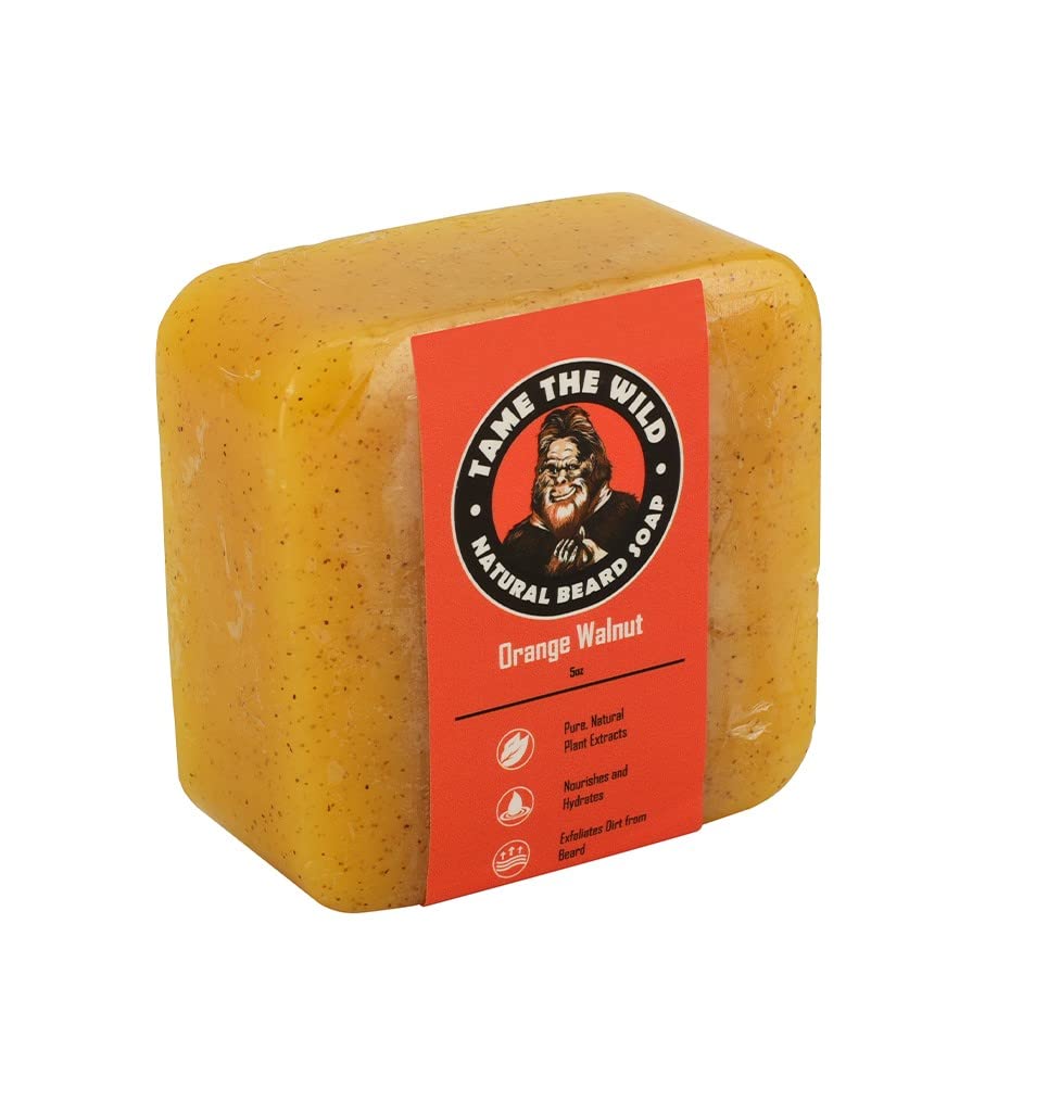 TAME THE WILD Orange Walnuss Bart Seifenbar - 5 oz Ausblättern Bart Wash and Face Scrub - Shea Butter and Coconut Oil Cleanser - Hydrating Grooming Soap - Geschenke des Vaters