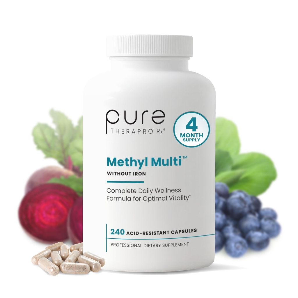 Pure Therapro Rx Multivitamina metilata per uomini e donne | Multi etilico senza ferro + Methyl B12 & Methylfolate | Pharma Grade | 240 capsule, 4-Month alimentazione
