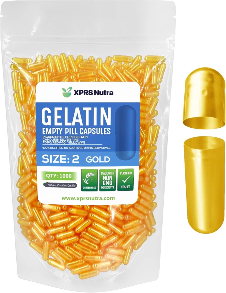XPRS Nutra Size 2 Capsule Vuoti - 1000 Conta Capsule Gelatini Vuoti - Pillole Riempimento Capsule fai da te - Pure Bovine Pill Gel Caps per Do-It-Yourself Supplements (Venduto)