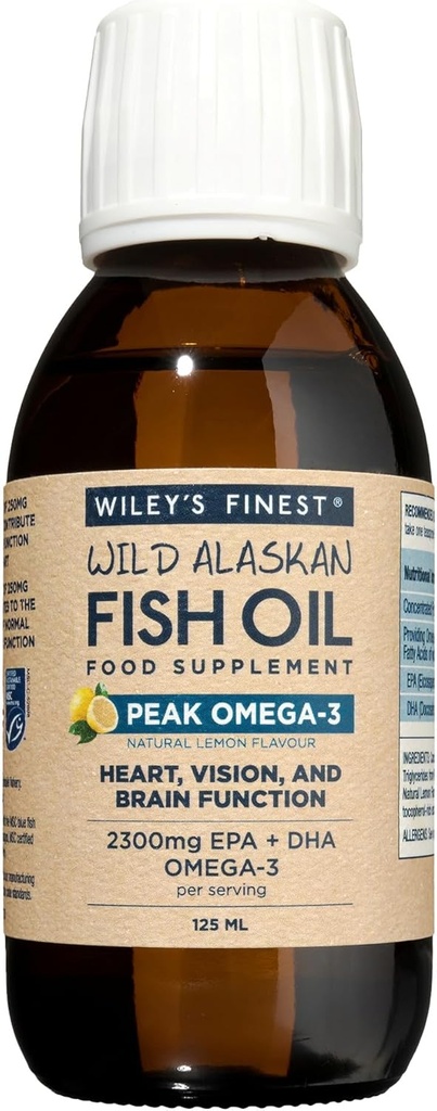Wiley’s Finest Peak Omega-3 Liquid 2150mg EPA + DHA Omega-3 Natürliche Wild Alaskan Fisch Öl Nahrungsergänzungsmittel 25 Portionen