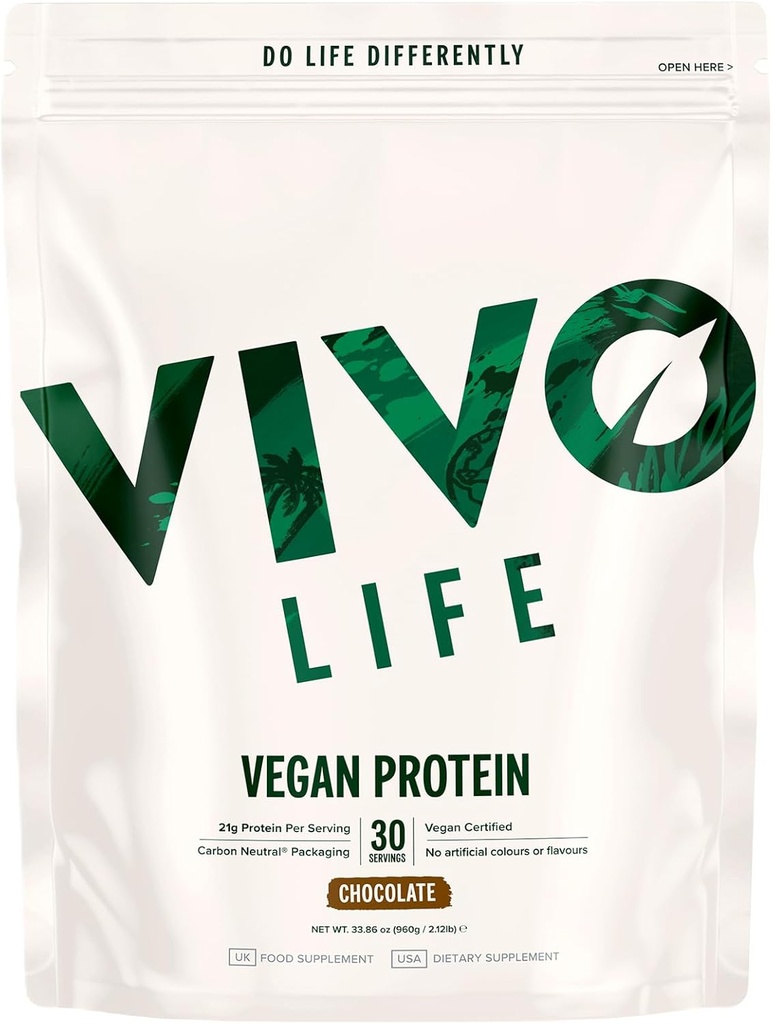 VIVO Vegan Protein Powder - 0,7 Unzen pflanzliches Protein pro Scoop, 30 Portionen (33,8 Unzen) (Dark Chocolate)