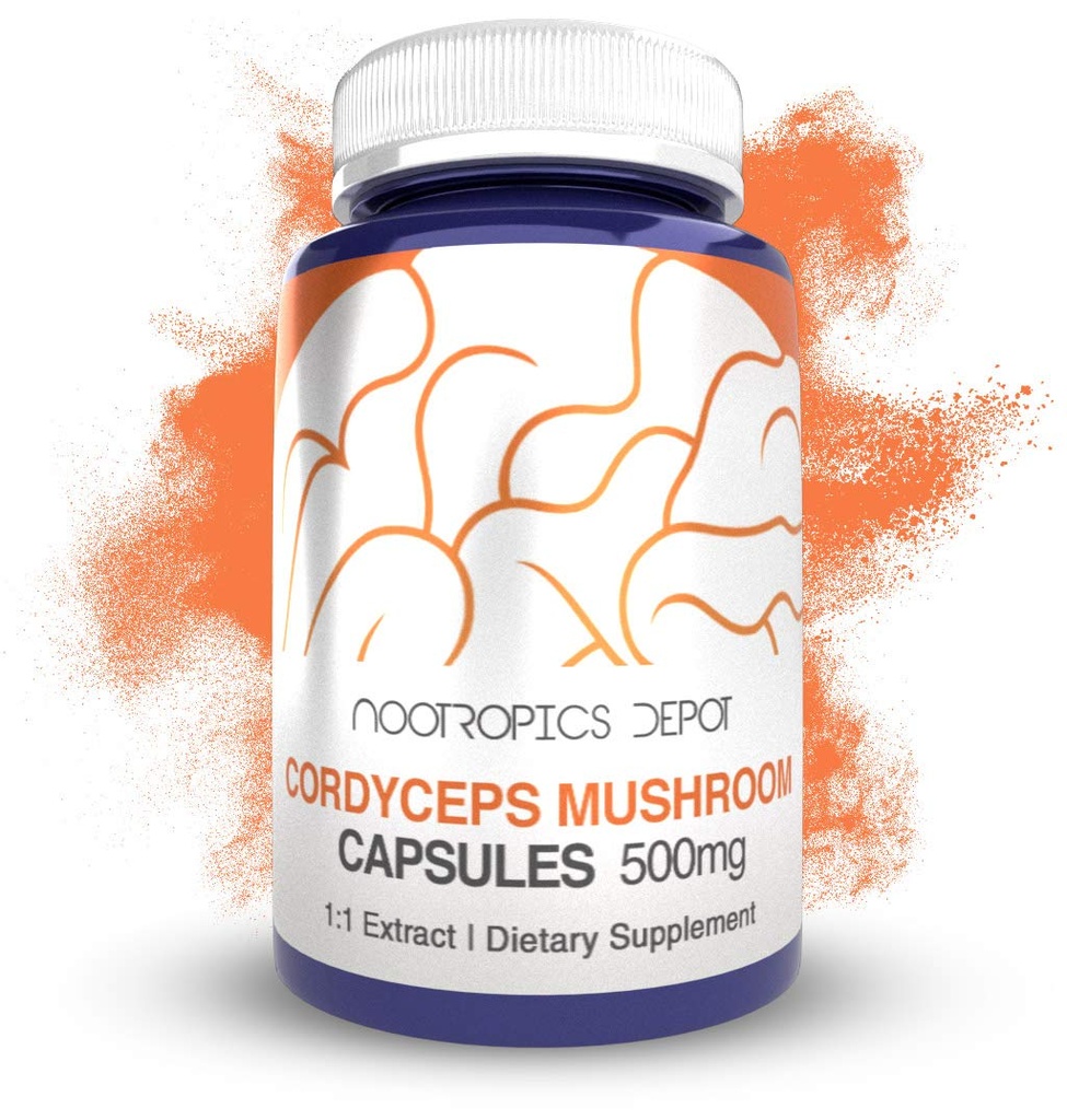 Nootropics Depot Cordyceps Mushroom Capsules | 500mg | 60 Count | Cordyceps | Whole Fruiting Body Mushroom Exract | Unterstützt gesundes Immunsystem