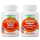 Enfants Fer 10mg + Vitamine C Chewables + Vitamine D3 1000 UI Chewables Bundle