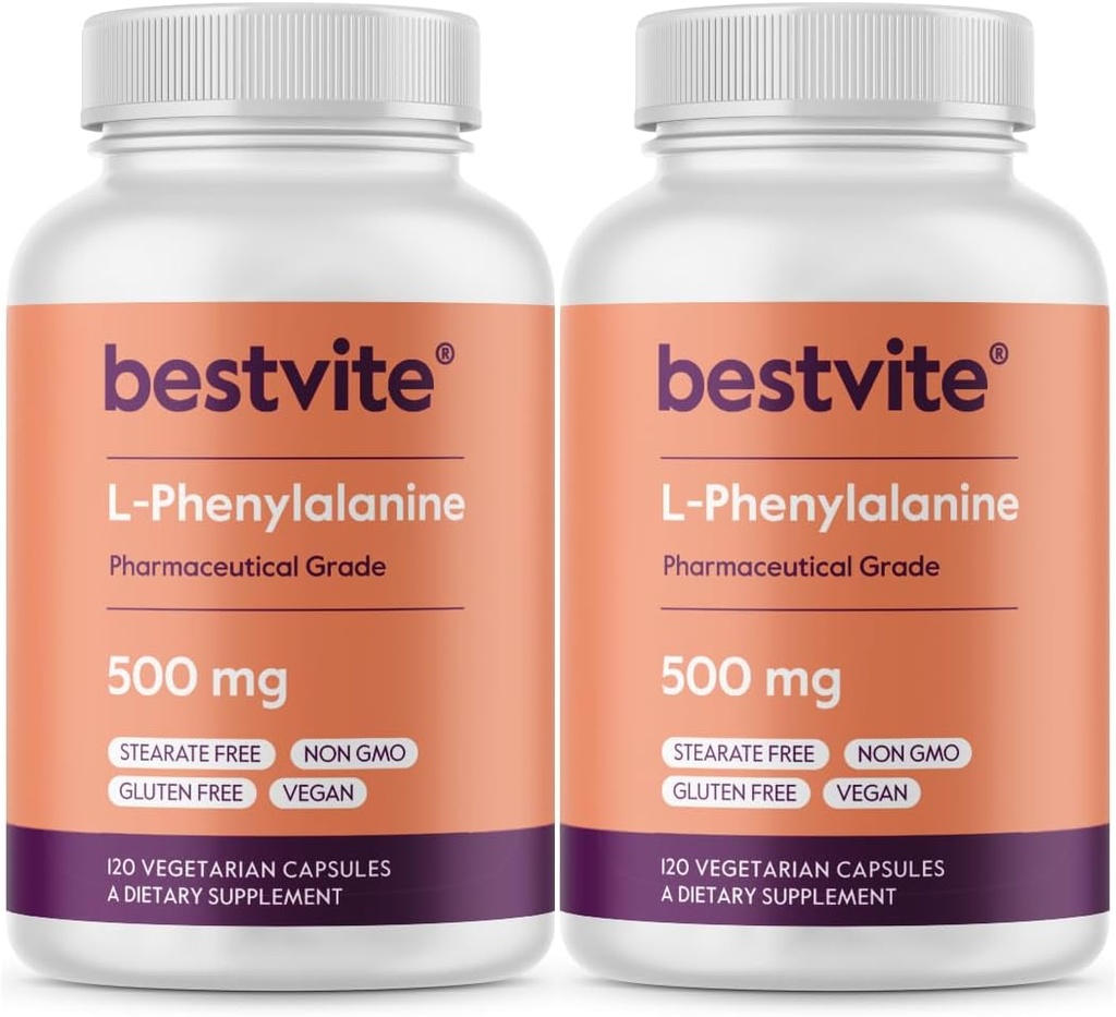BESTVITE L-Phenylalanin 500mg (240 vegetarische Kapseln) (2-Pack) - No Stearates - Vegan - Glutenfrei - Non GMO