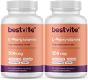 BESTVITE L-Phenylalanin 500mg (240 vegetarische Kapseln) (2-Pack) - No Stearates - Vegan - Glutenfrei - Non GMO