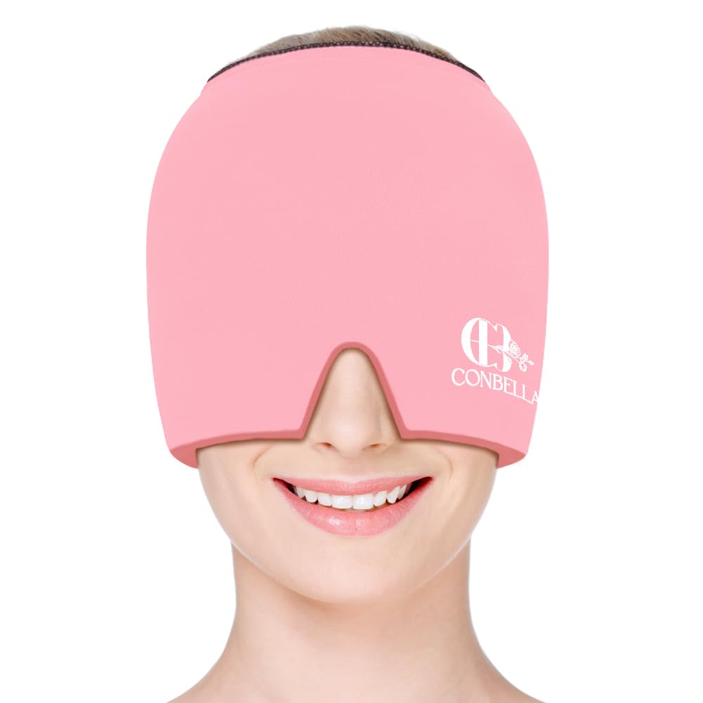 Migraine Relief Cap, Soothing Headache Ice Face Mask Products, Hot and Cold Therapy, Migraine Headache Relief Cap for Migraine, Sinus, Puffy Eyes, Tension, Stress e Hangover (Pink)