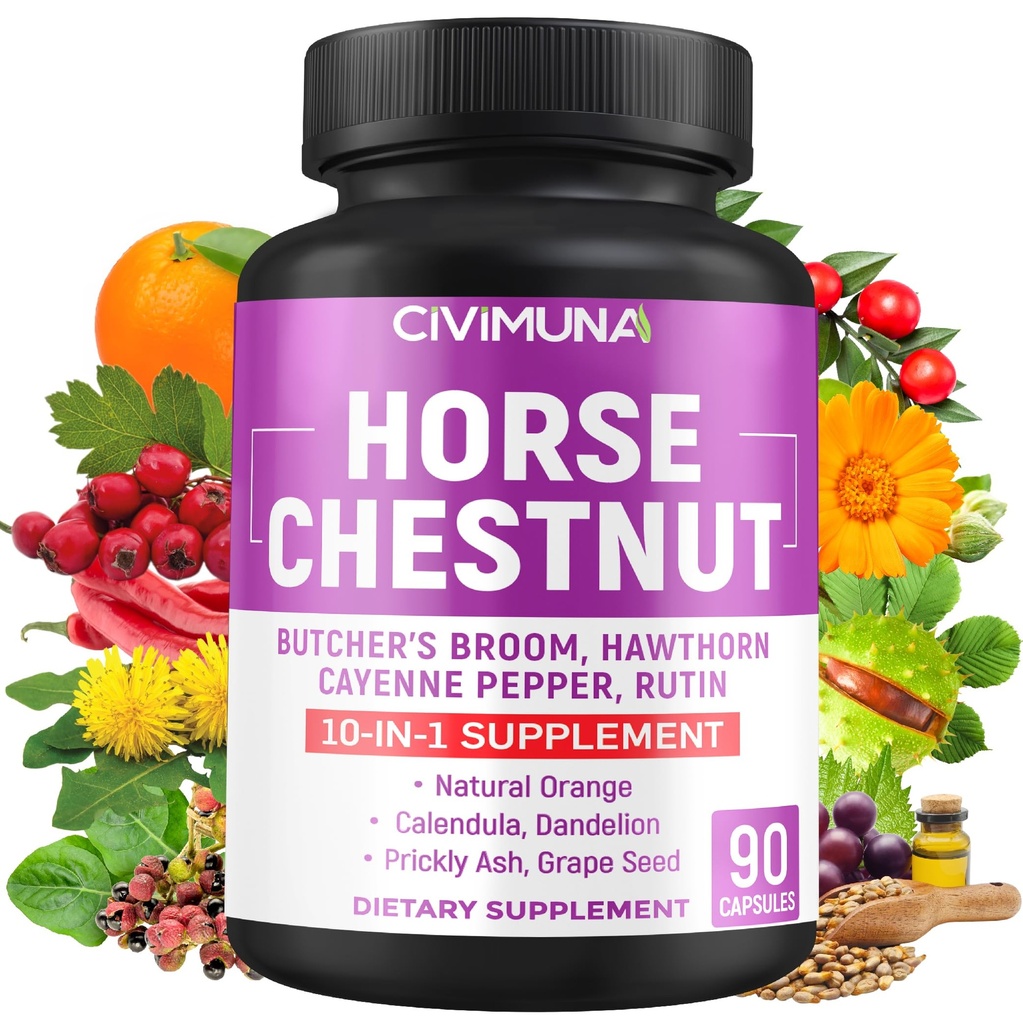 Horse Chestnut Capsules mit Rosskastanie, Butcher's Broom Root, Cayenne Pepper und mehr - 90 Kapseln für 3 Monate Versorgung