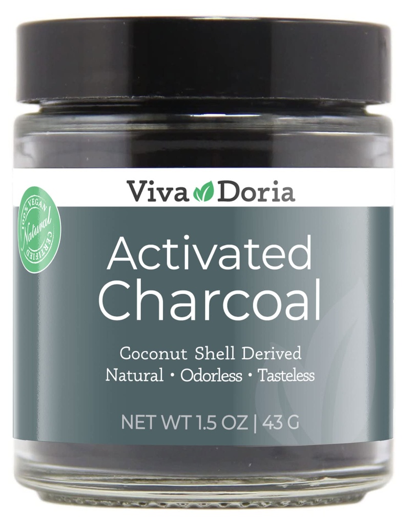 Viva Doria Virgin Activated Charcoal Pulver, Kokosnussschale abgeleitet, Lebensmittel Grad, 1,5 Oz Glas Jar